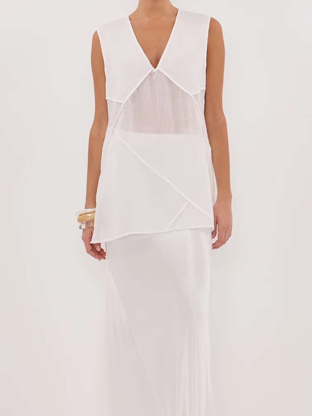 Dissh Carmel White Ramie V-Neck Top Size 10